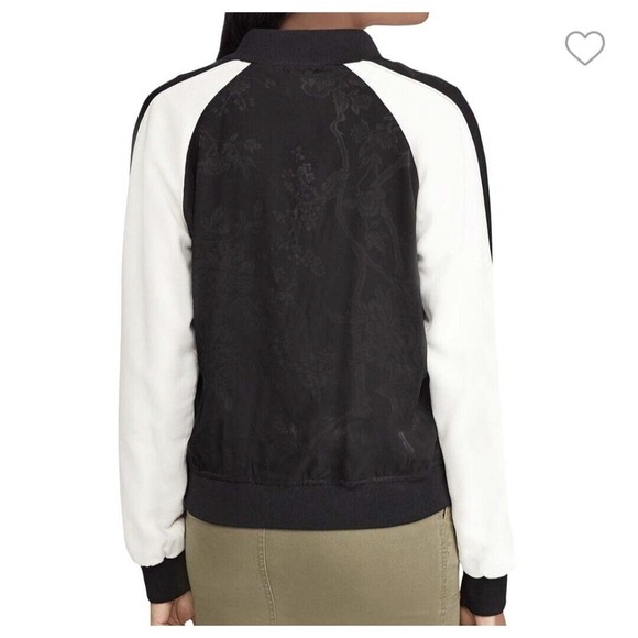Lauren Ralph Lauren Black White satin jacket Floral Two-Tone Bomber Track - Picture 2 of 7